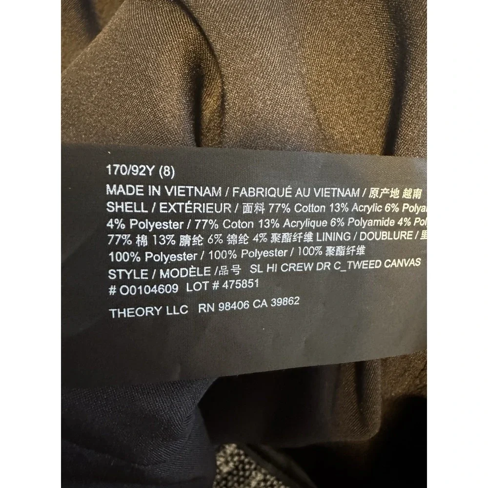 Theory Sleeveless Hi Crew Neck Dress Size 8 Black Tweed Canvas Mini‎ $395 Retail - Picture 7 of 9